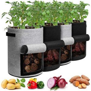 Potato Grow Bags with Flap 10 Gallon,4 Pack Planter Pot with Handles and Harvest